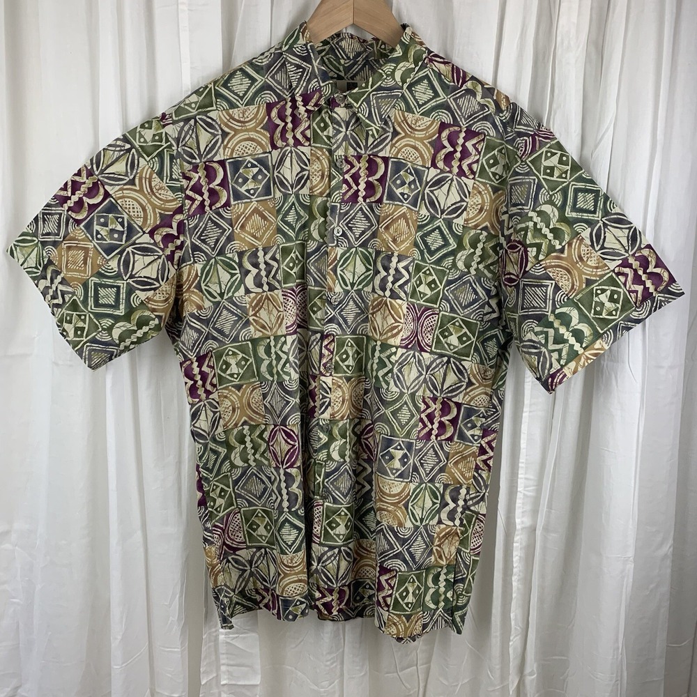 Tori Richard Aztec Geometric Camp Shirt 100% Cotton‎ Lawn Size L